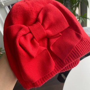 KATE SPADE Hats Off Bright Red Wool Blend Bow Beanie